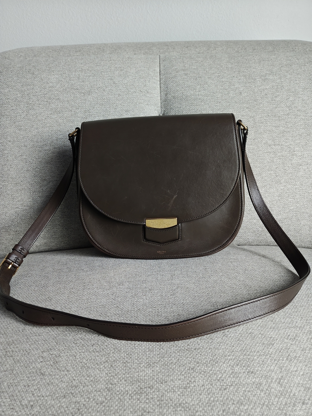 Celine Classic Dark Brown Leather Saddle Crossbody Bag
